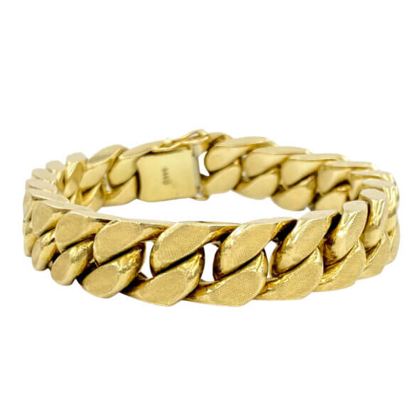 14 Karat Yellow Gold Square Textured Cuban Link Bracelet