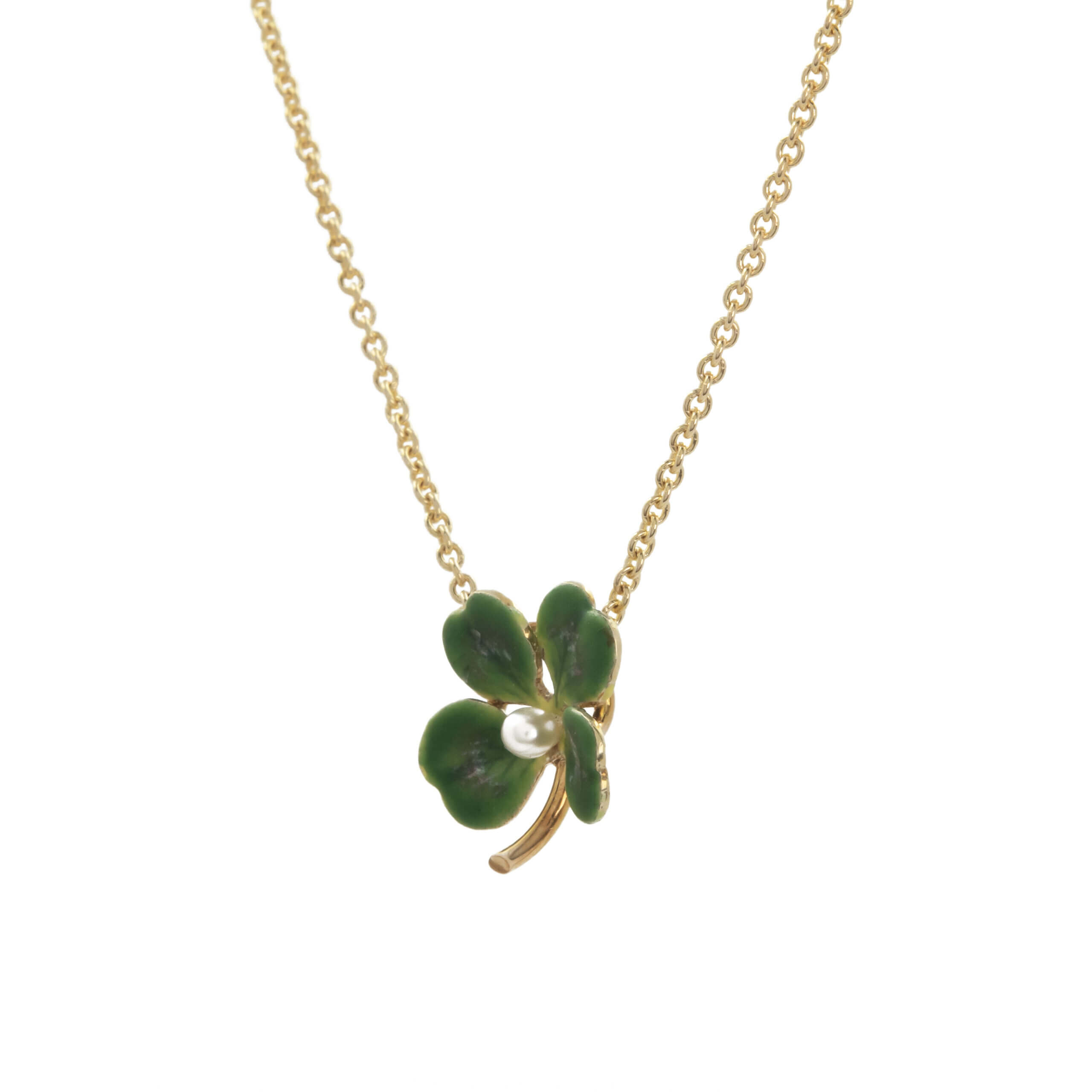 14K Yellow Gold Mother Of Pearl Four Leaf Clover Necklace – LTB
