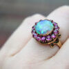 10 Karat Yellow Gold Victorian Opal and Pink Sapphire Halo Cocktail