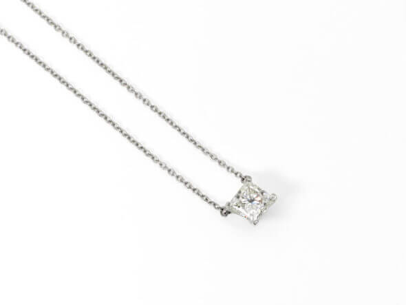Platinum Tiffany & Co. Princess Cut Diamond Solitaire Pendant