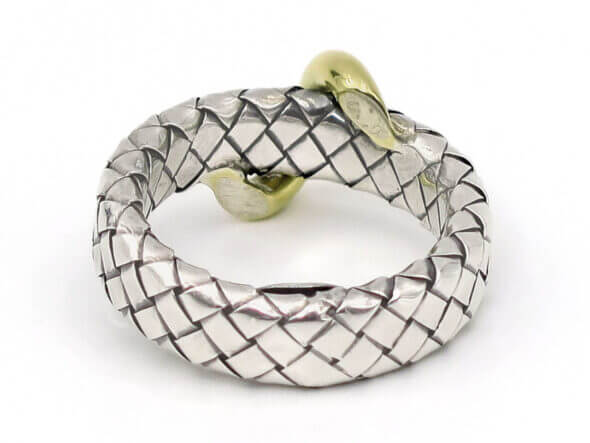 Sterling Silver Woven Ring with Gold Swirl