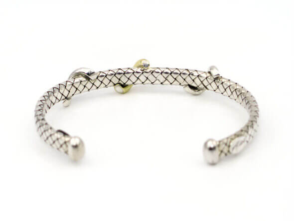 Silver Flat Weave Cuff Bracelet with Gold Twist Accents