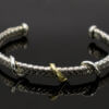 Silver Flat Weave Cuff Bracelet with Gold Twist Accents