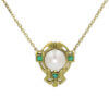 Emerald and Pearl 14 Karat Yellow Gold Shield Necklace