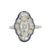Edwardian Platinum Diamond and Sapphire Cocktail Ring front view