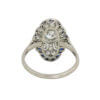 Edwardian Platinum Diamond and Sapphire Cocktail Ring back view