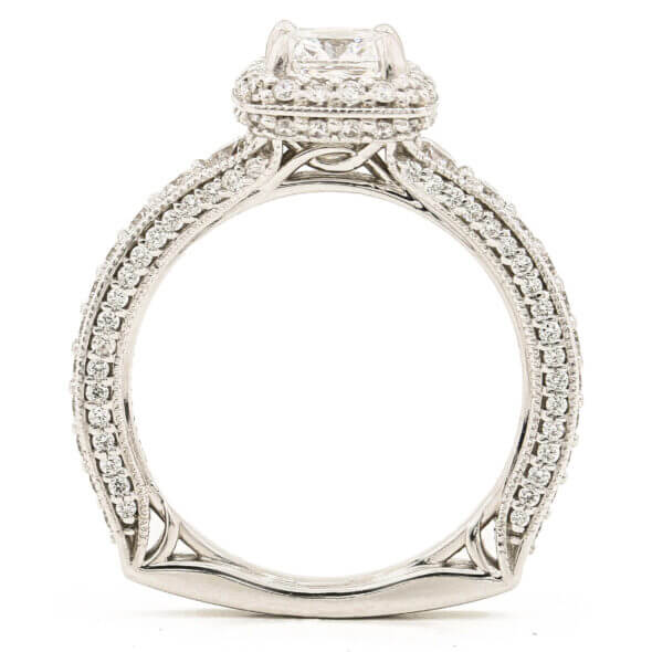 18 Karat White Gold 0.84 Carat Forever Mark "Devotion" Diamond Engagement Ring standing