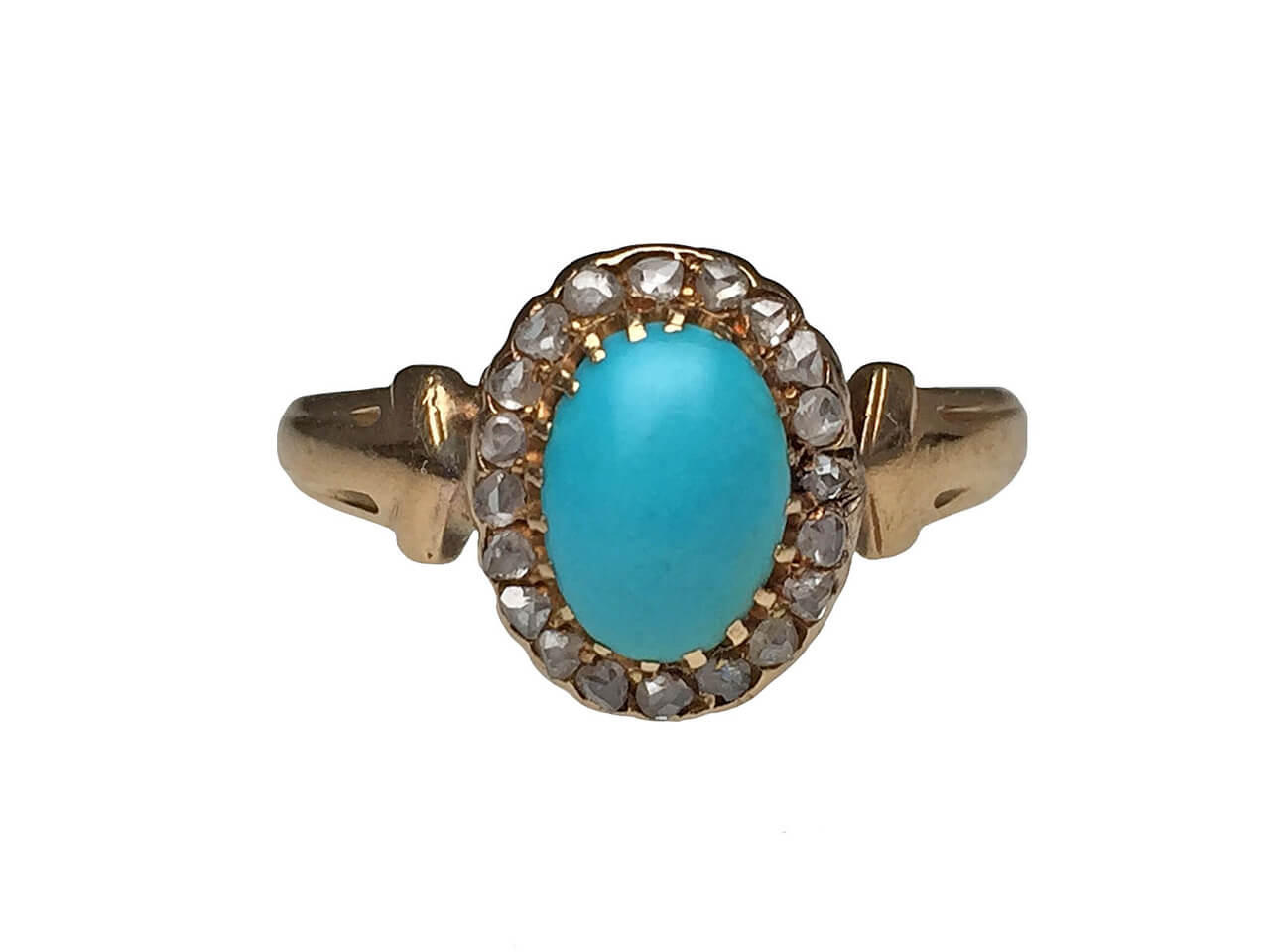 14 Karat Yellow Gold Turquoise and Rose Cut Diamond Ring - Lippa's Jewelry