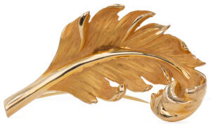 Large textured 14 Karat Yellow Gold Leaf Brooch