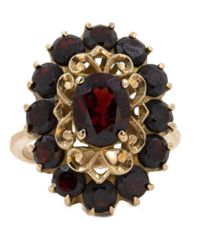 Garnet Cluster Ring in 18 Karat Yellow Gold