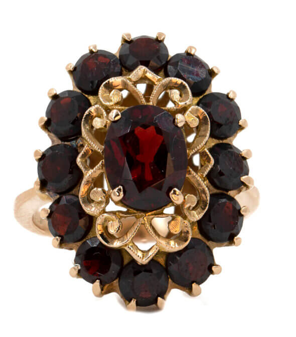 Garnet Cluster Ring in 18 Karat Yellow Gold