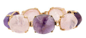 14 Karat Yellow Gold Amethyst & Rose Quartz Bracelet