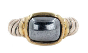 David Yurman Sterling Silver and 14 Karat Yellow Gold Hematite Ring