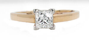 Princess Cut .97 Carat Diamond Ring in Platinum & Yellow Gold