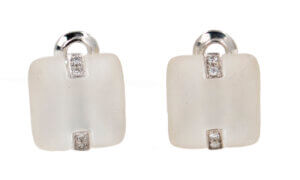 18 Karat White Gold Rock Crystal Earrings with Diamond accents